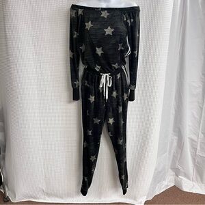 Material Girl ladies gray velour with stars  jumpsuit size small